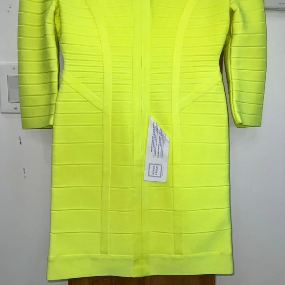 🆕 Hervé Leger Neon Yellow Nathalia Night Out Dress - Picture 9 of 12